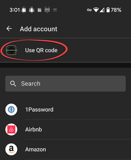 Use QR code screen