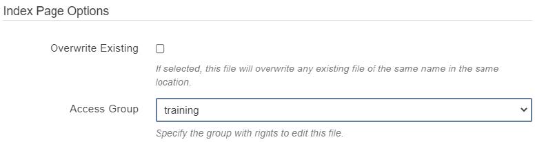 Image showing Overwrite Existing checkbox and Access Group input field