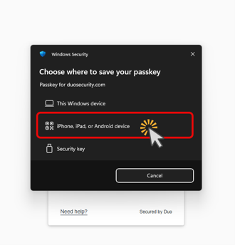 Choose where to save you passkey