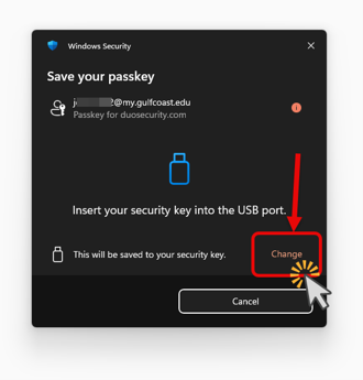 Save  your security key into the USB port