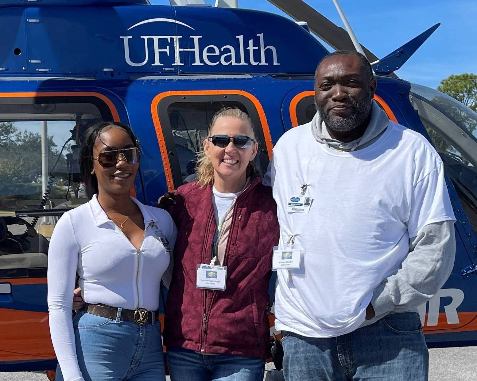 BSN students in front of life flight helicopter