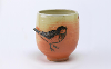 Jessikah Ann, Small Bird Lemonade Cup, porcelain, soda fired to cone 10. thrown, altered, sgraffito and slip-trailed  